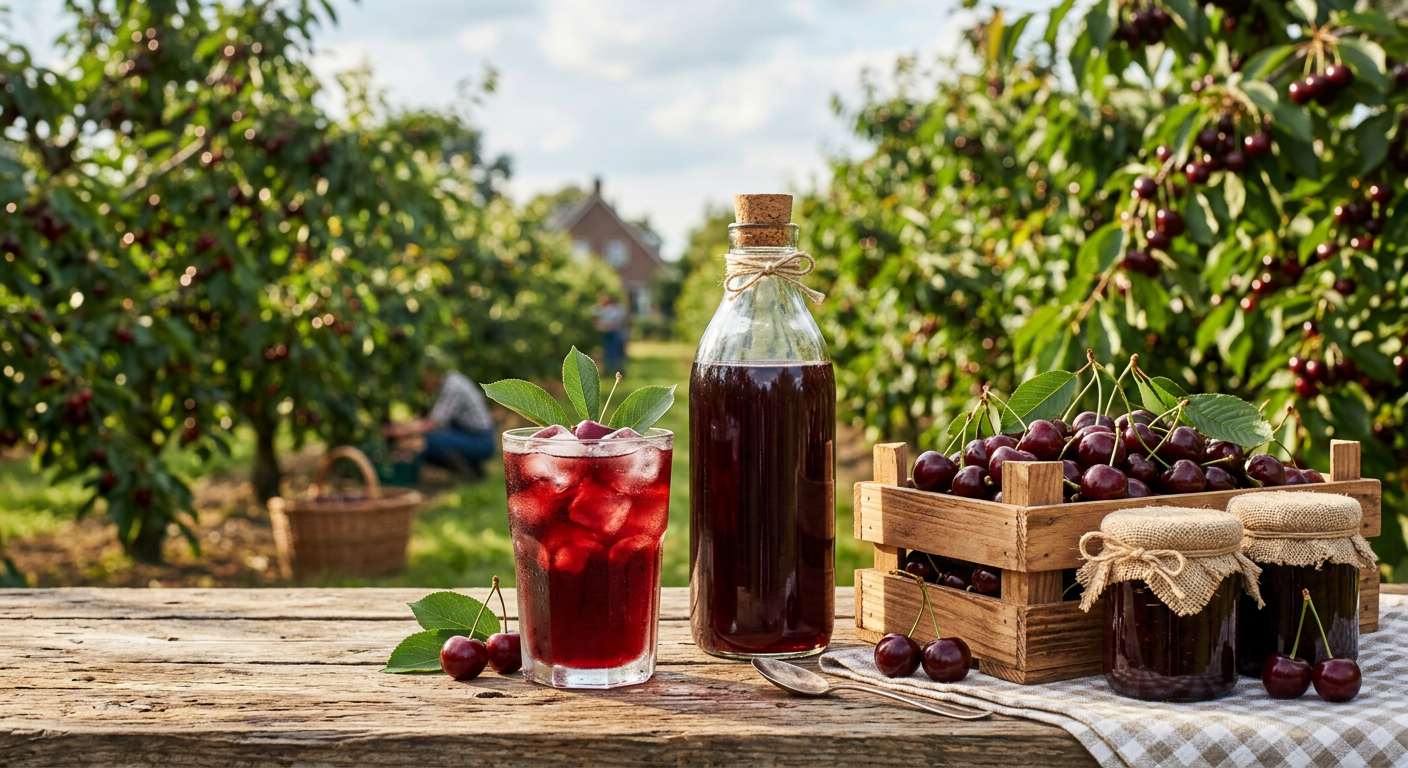 Glas puur kersensap en streekproducten uit Zuid-Limburg